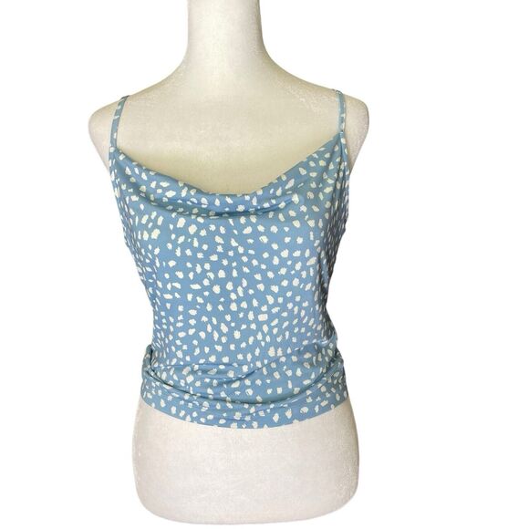 Urban Outfitters XS Tank Top Crop Blue White Print Spaghetti Straps Basic - Picture 1 of 8